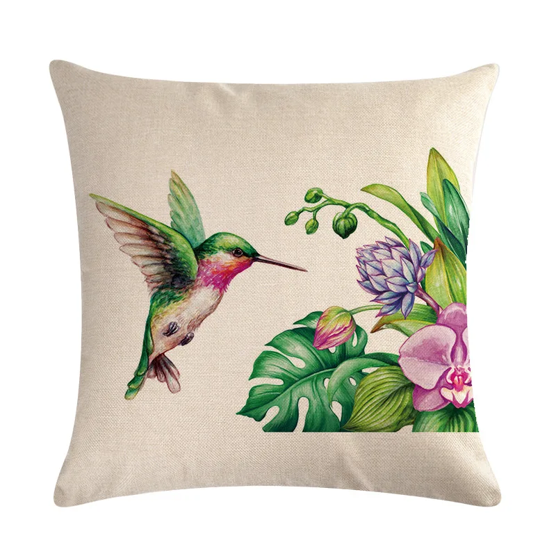 45x45cm Hummingbird Series Linen Pillowcase Animal Watercolor Print Cushion Cover Bird Idyllic Farmhouse Home Accessories