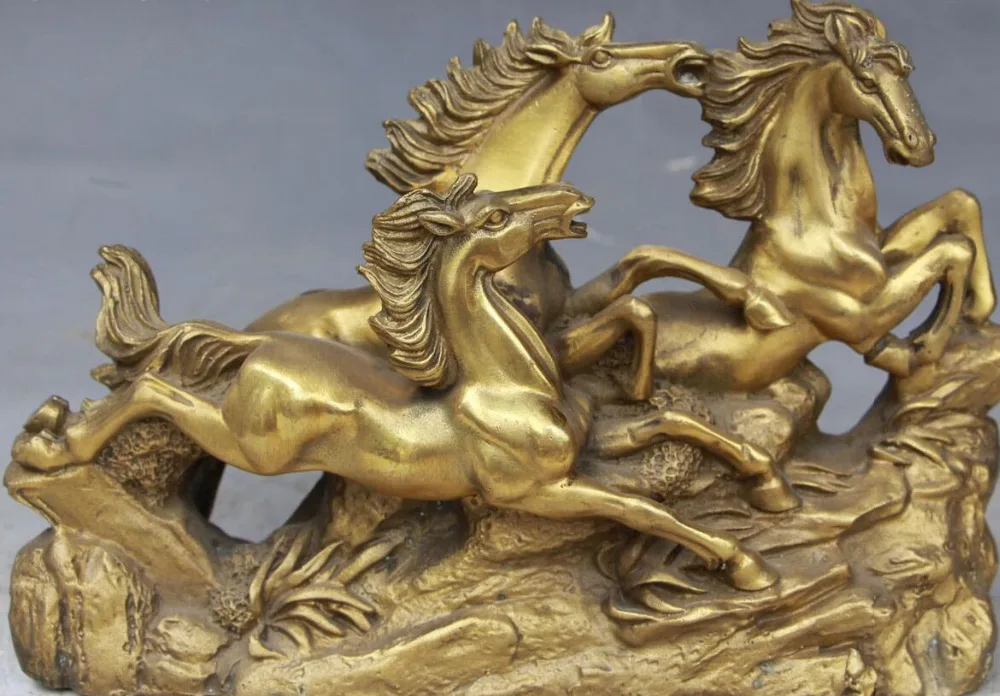 6710669++10" Chinese Brass Zodiac Year Animal Run Success Three Horses