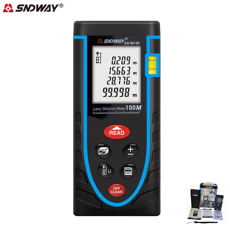 SNDWAY 100M Laser Distance Meter Distance Measure Digital Meter Tape Measure Rangefinder Area