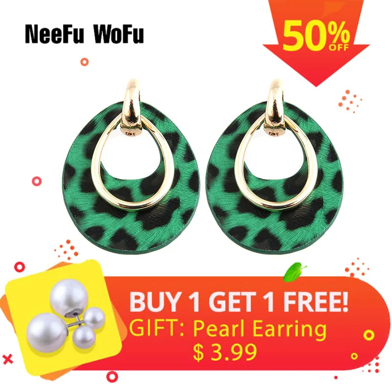 

NeeFu WoFu Tiger Big Leather Earrings For Woman Retro Water Dorp Earring Lange Oorbellen Lange Ohrringe Christmas Gift