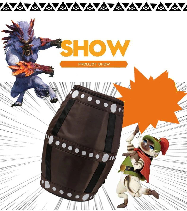 Cosplay&Ware [6]Anime Game Monster Hunter Cosplay Ailu Cat Explosion Barrel Backpack Teenager Student Nylon Zipper Drum Knapsack -Cosplay&Ware anime Shop HTB10K0eMNTpK1RjSZR0q6zEwXXab.jpg