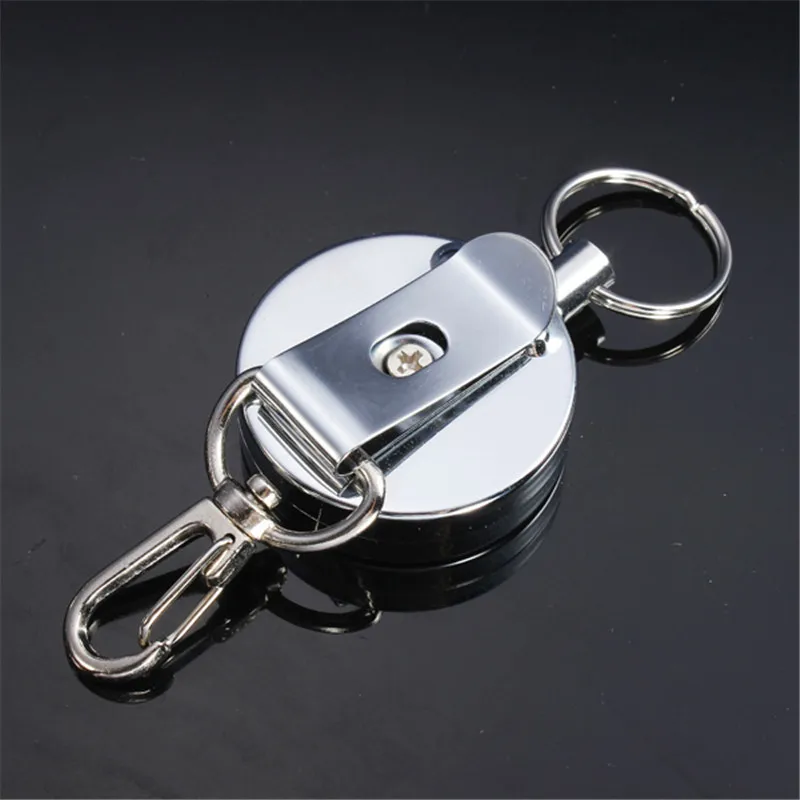 

4cm Full Metal Tool Belt Retractable Key Ring Holder Steel Recoil Ring Belt Chain Clip With Hook