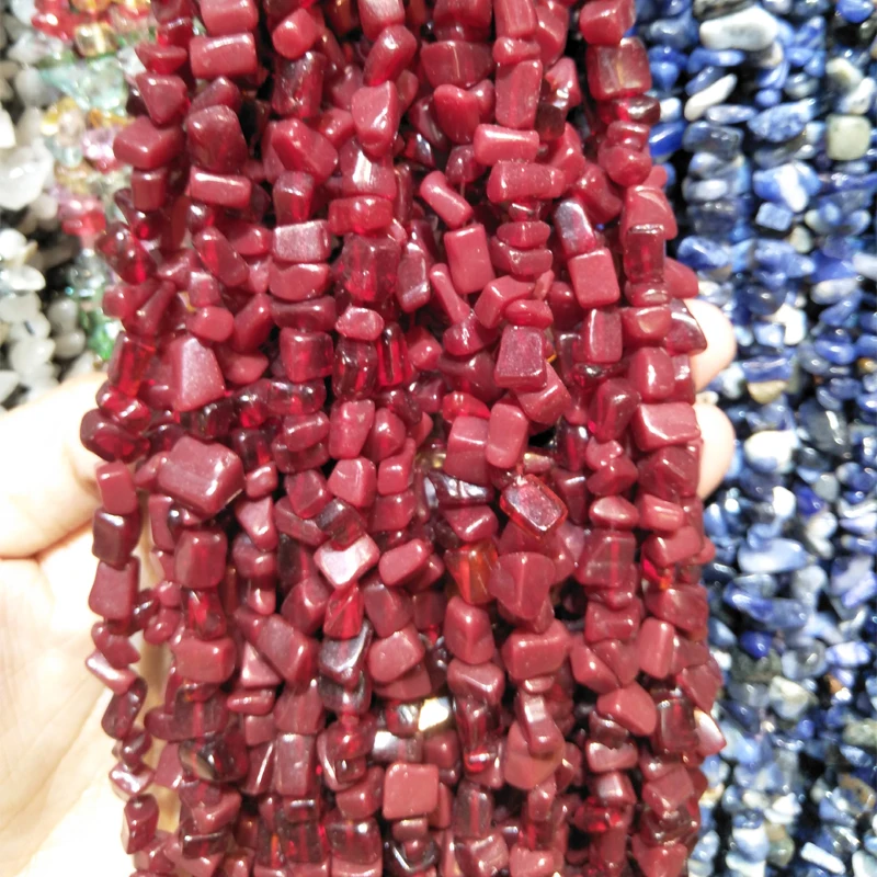 5-8 mm Dark Red Glass Crystal Stone Beads Irregular Gravel Shape For Jewelry Making DIY Bracelet Necklace Strand 34'' | Украшения и