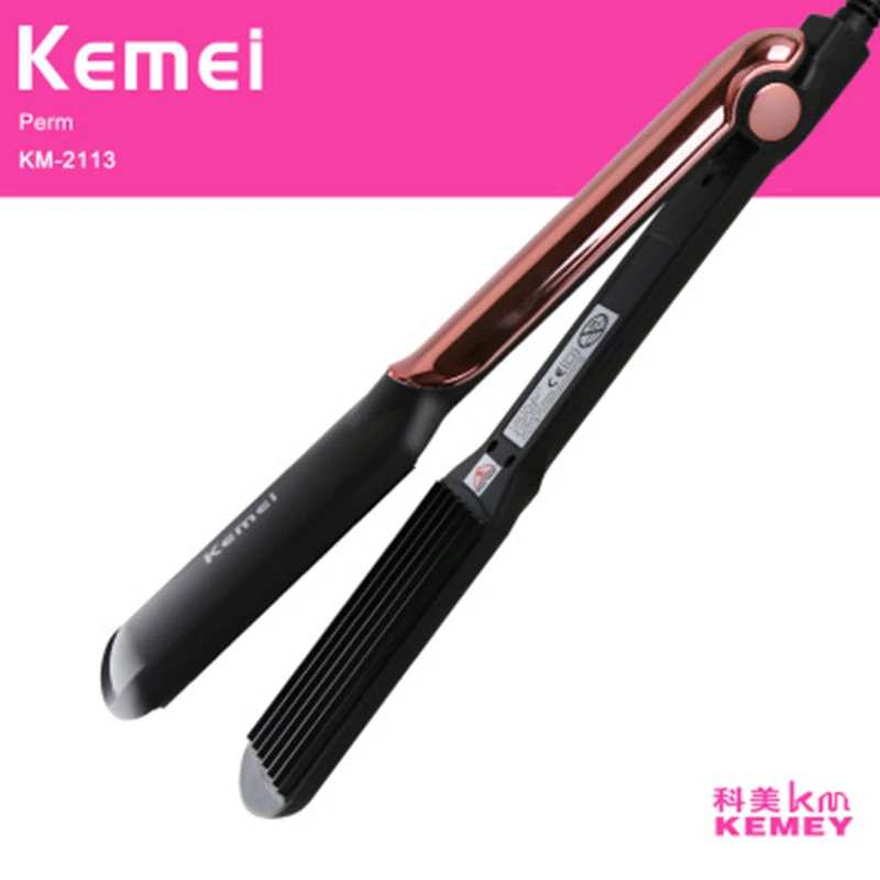 

Kemei Thermostatic Flat Iron Rechargeable Professional Straightening Irons 220V Ceramic Hair Straightener Styling Tool EU Plug