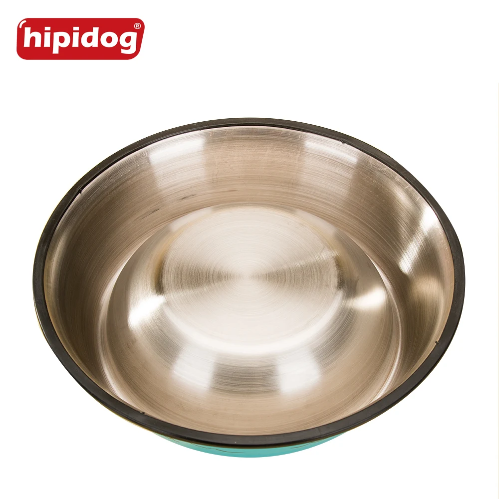Hipidog собака Чаши Нержавеющая сталь с противоскользящим резиновым База подачи