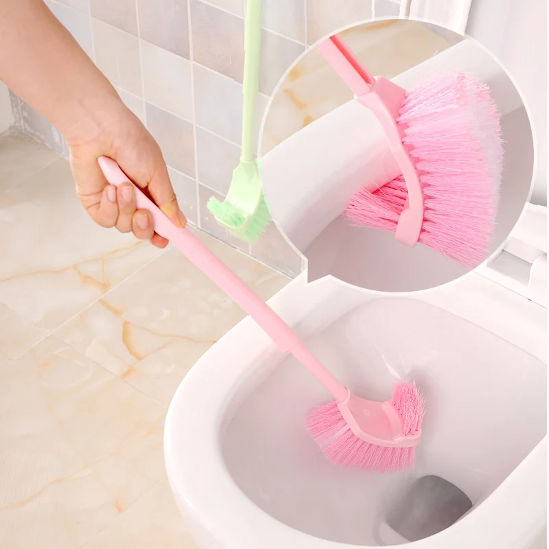 

1pc Soft Toilet Brush Household Cleaning Tools Long Handle Bathroom Toilet Cleaner Double Side Green Pink Brush