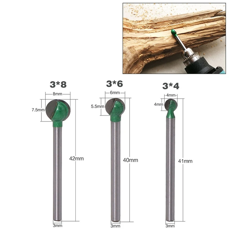 3 шт. 4 6 8 3 мм хвостовик Сферические Гранулы шаровой нож мельница резак для резьбы машина дрель для резьбы по дереву ножницы Grav