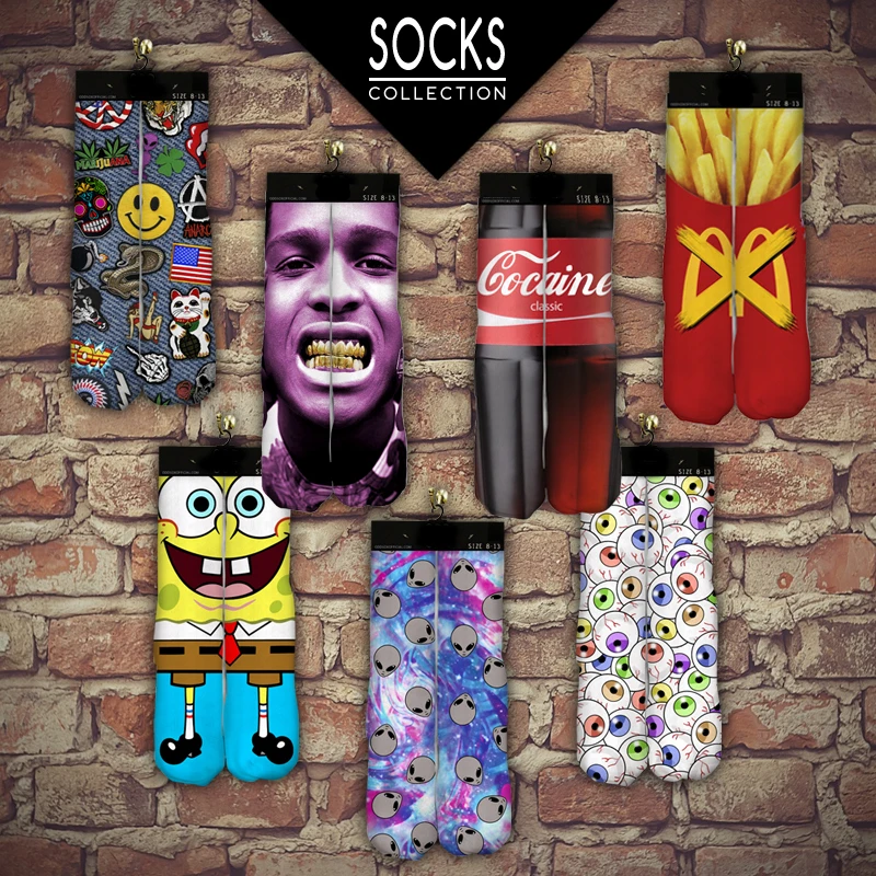 

Painting Cotton Socks Women Men Funny Animal Long Socks New Fashion Unisex Art Cotton Socks Creative Harajuku calcetines PY230