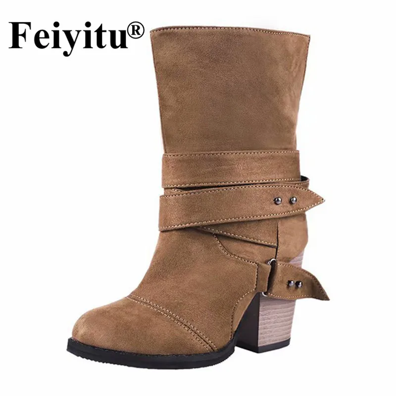 

Feiyitu Suede Winter Rubber Women Boots Casual Solid Creepers Shoes Woman Slip On Fashion Women High Heels Shoes Eu 34-43 black