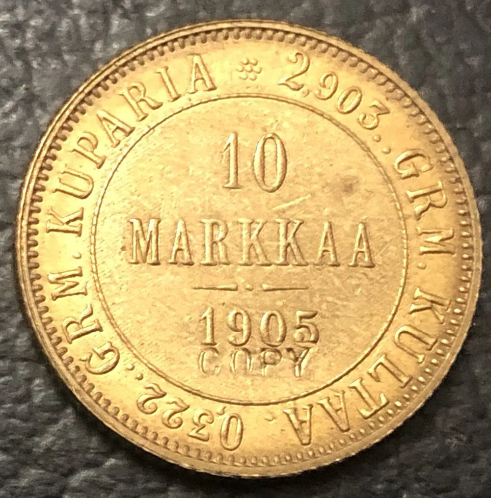 

1905 Finland 10 Markkaa-Aleksandr II / Nikolai II Copy Gold Coin