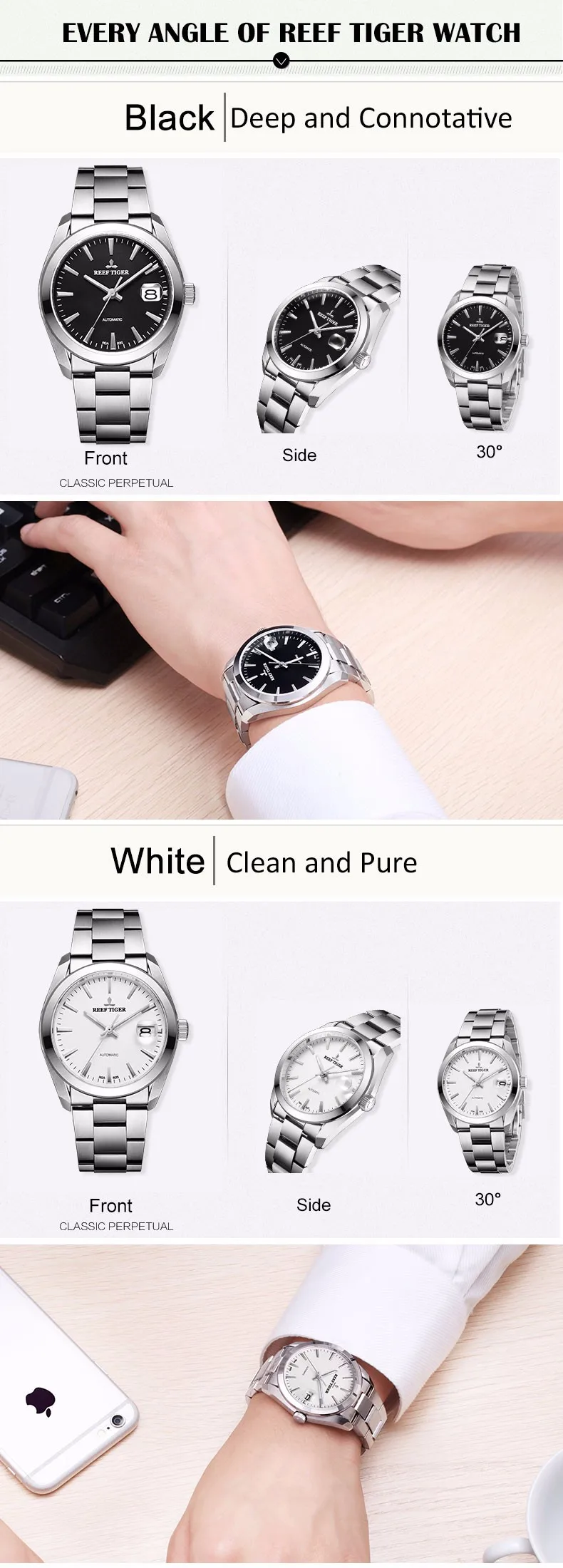 Риф Тигр модные роскошные нарядные часы простые мужские часы с большой датой из нержавеющей стали автоматические деловые повседневные мужские часы RGA835