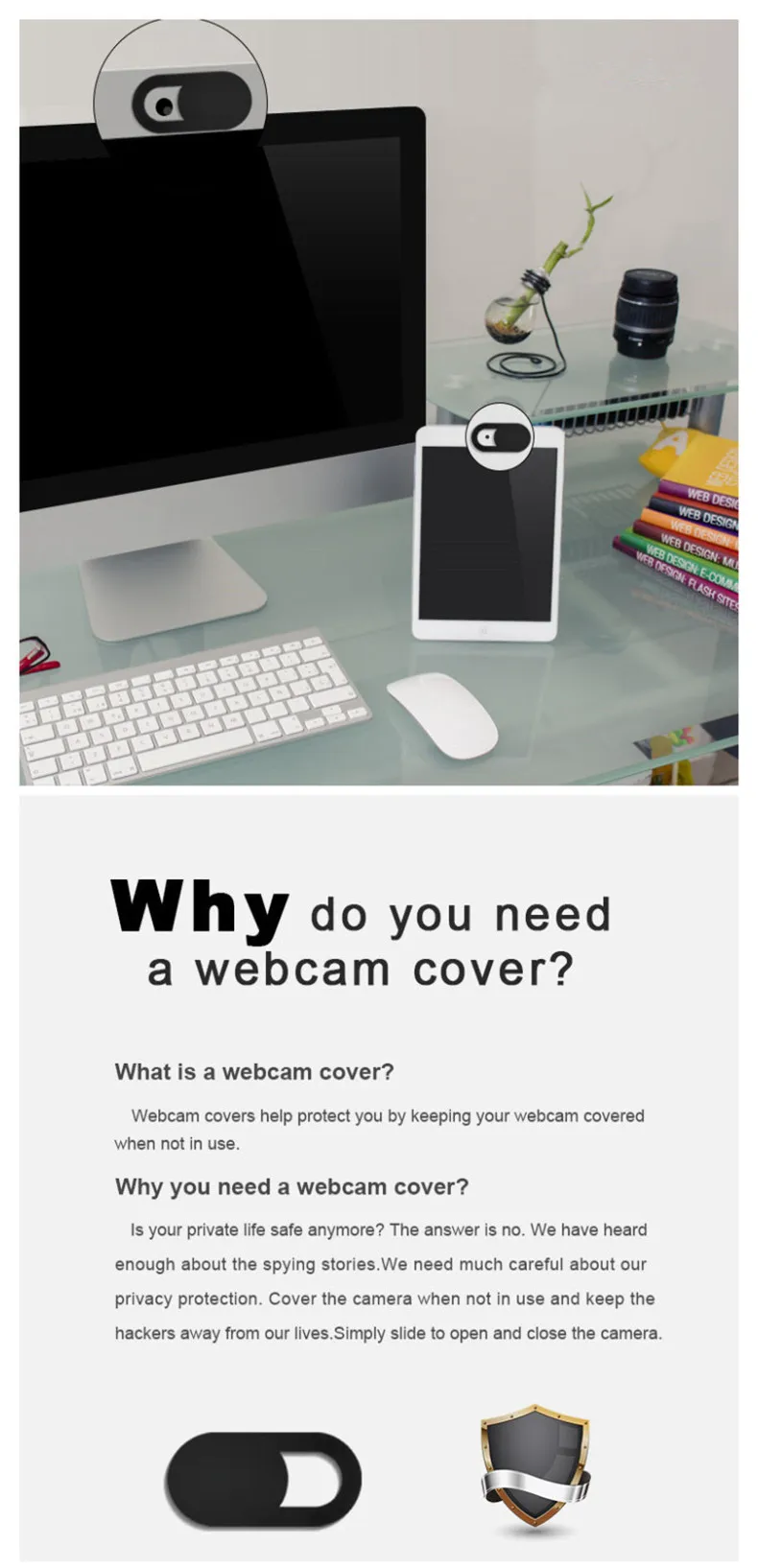 Ultra Thin Webcam Cover Plastic Security Shutter Slider Camera