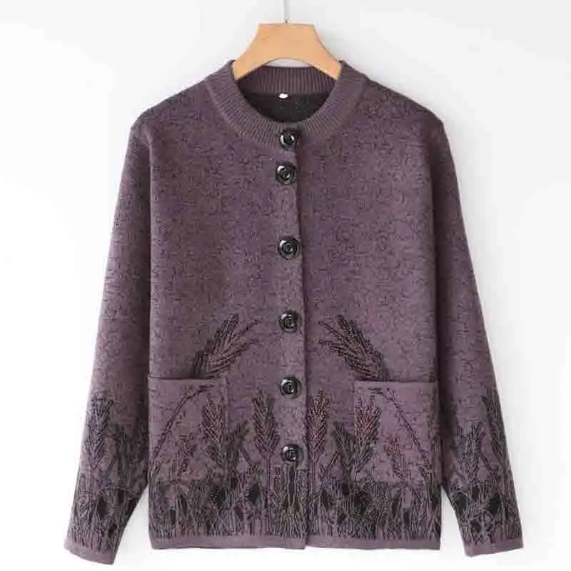 Dark purple Женский свитер весна-осень, кардиган пальто для матери среднего возраста одежда плюс размер 4XL вязаные свитера кардиганы женские топы - Цвет: Dark purple