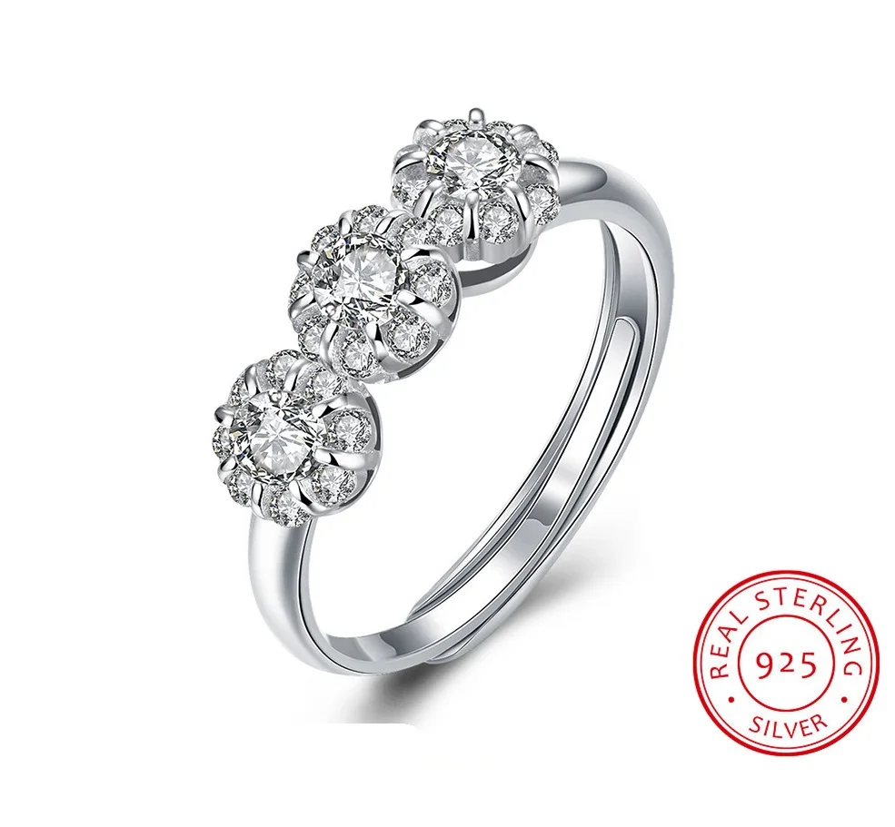 S925 sterling silver open ring Lai Ke Ni fashion flowers diamond ring