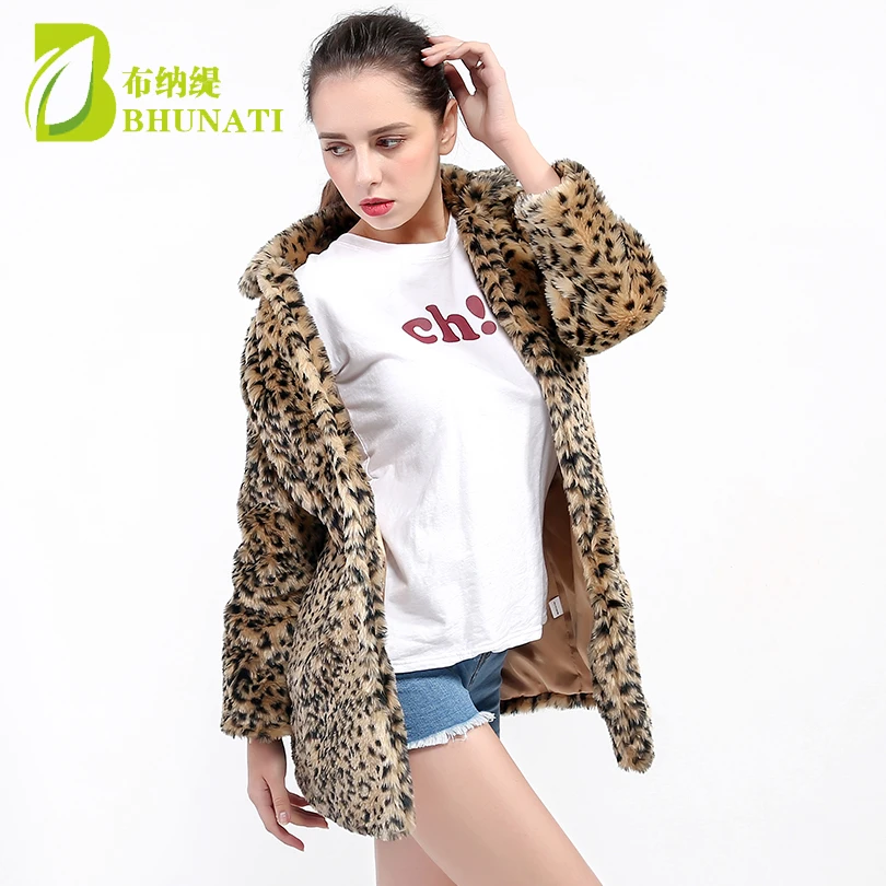 Winter Warm Women's Faux Fur Coat Natural Leopard Sexy Fur Coat Jacket O Neck Full Thicken Stylish Outwear coats 140