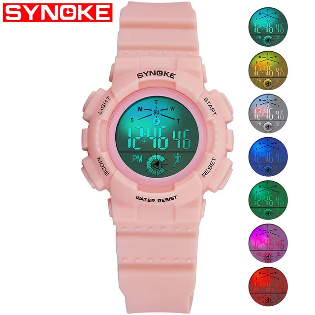 

SYNOKE Fashion Kids Students Watches Seven Colors Children Women Digital LED Alarm Date Casual Electronic Sports Wrist Watch