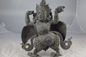 

Tibet Tantra Buddhism Temple Old Copper Bronze Fly Bird Garuda God Buddha Statue