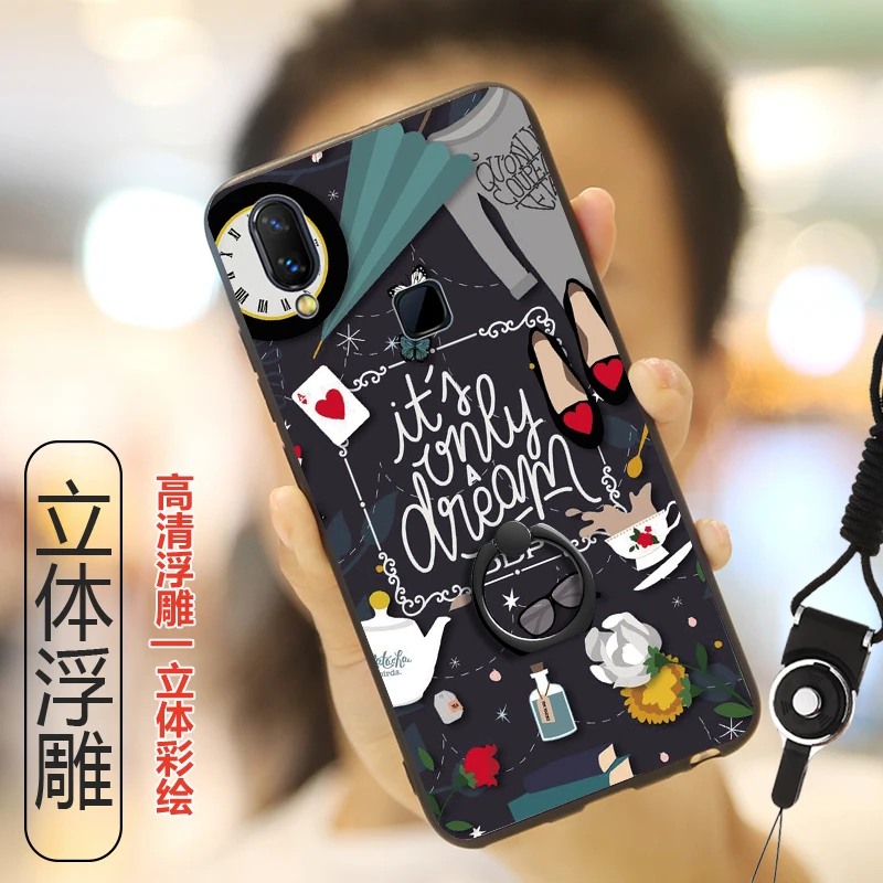 

6.3'' BBK Vivo V11i (V11 India) Funny Cute Cartoon Phone Funda Cover Vivo V11i V 11i V11 i Cases With Finger Ring Holder + Strap