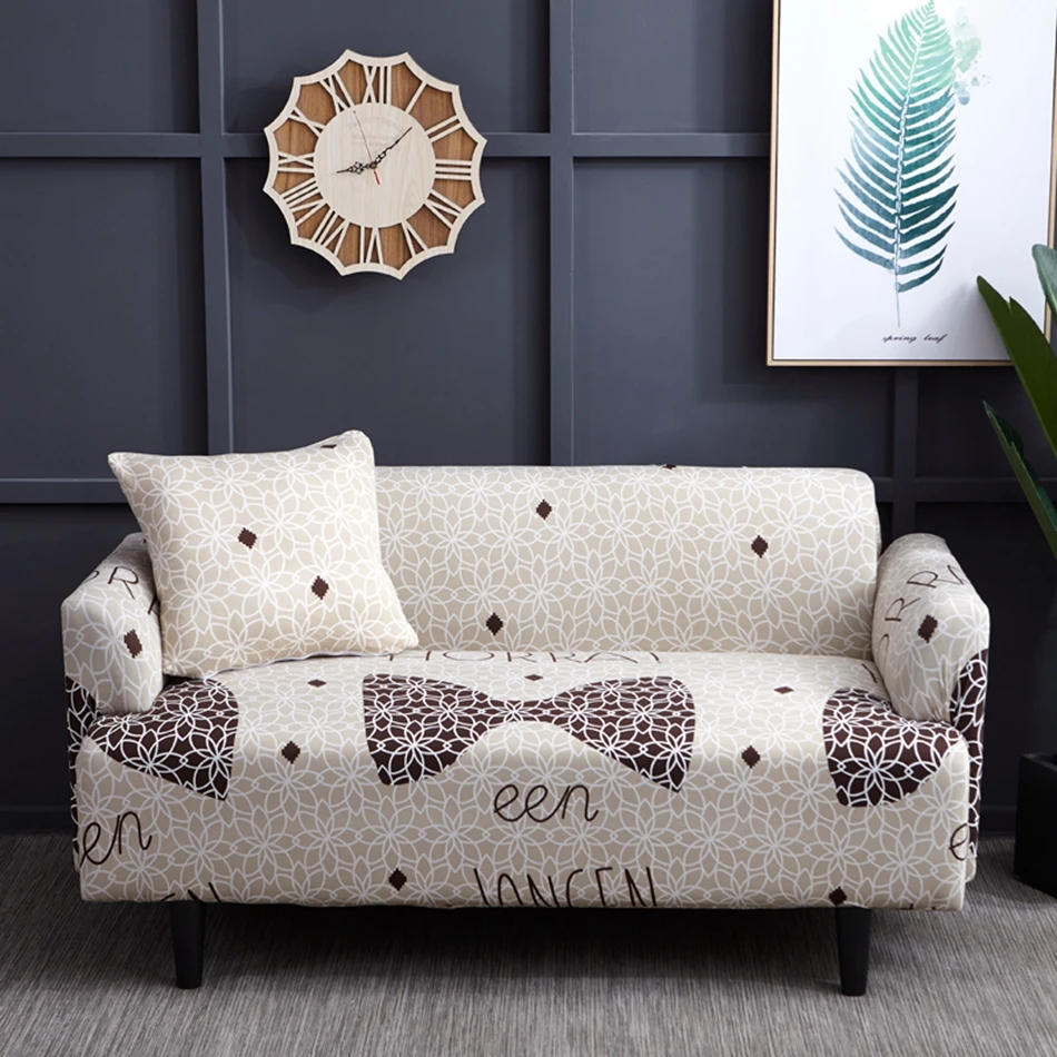Geometric Pattern Sofa Cover bowknot Pattern Slipcover with Elastic