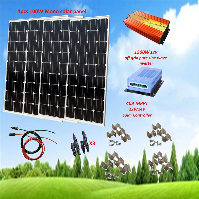 400W Solar Panel Plate Sunpower Monocrystalline Silicon Cell Module Kit with 40A MPPT Charge Controller 1500W Inverter 12V | Обустройство