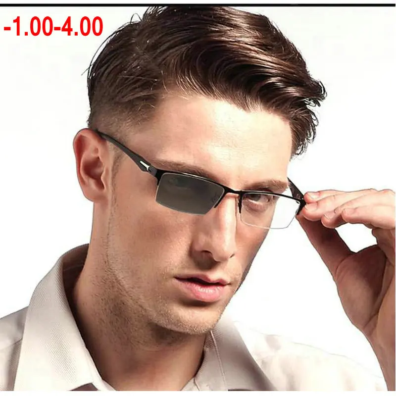 

Sun Photochromic Myopia Eyeglasses Optical Men student Finished Myopia Eyewear prescription Glasses Frame Half Rim -1.0 -4.0 NX