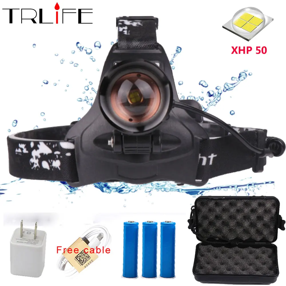 Goede 40 w Chip XHP50 LED Koplamp 40000Lum Led Koplampen Zoom Head Lamp Zaklamp Fakkel Lantaarn Hoofd licht voor Camping Door 3*18650