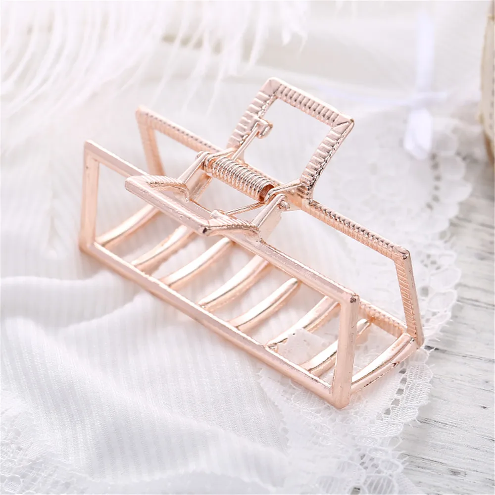 Women Geometric Hair Claw Solid Color Hair Crab Retro Square Shape Pearl Hair Clips Claws Hair Accessories Large Size Hairpin