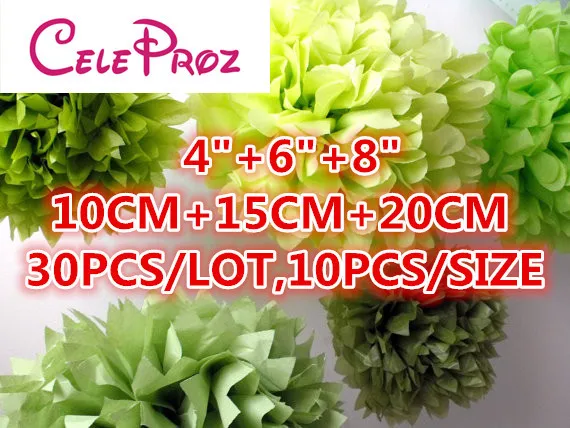 (30 шт./лот) 10 см 15 20 разные размеры папиросная бумага Pom Poms разноцветные цветочные