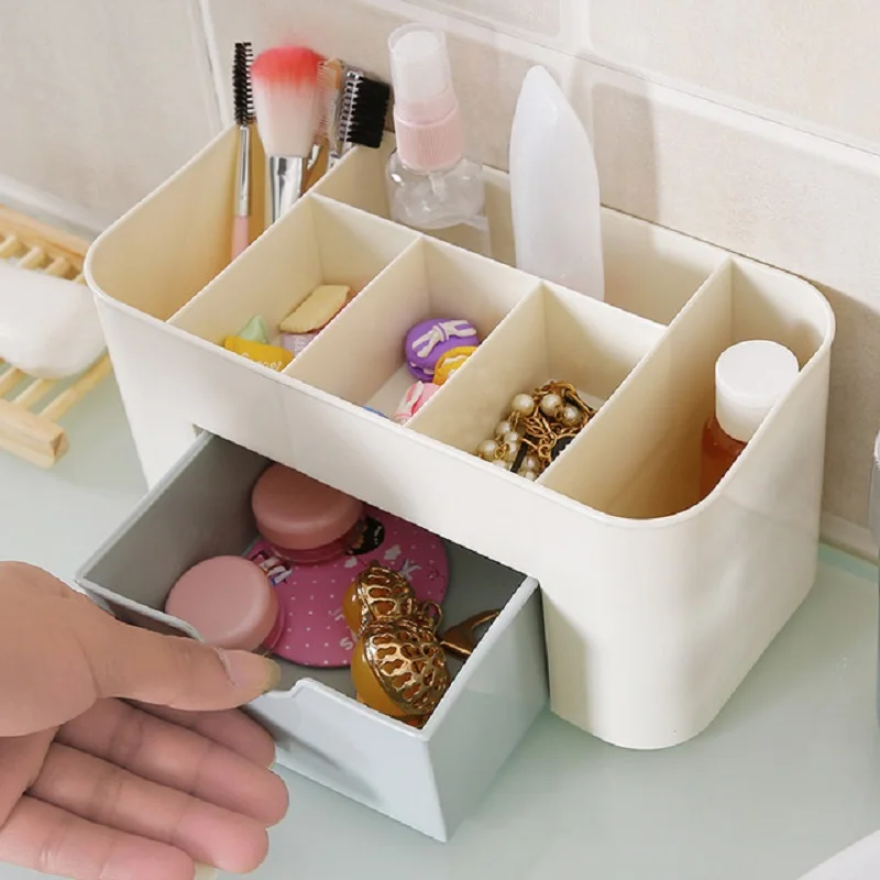

Plastic Makeup Organizer Bathroom Make Up Storage Box Detachable Grid Makeup Jewelry Storage Box Cosmetic Organiser with Drawer