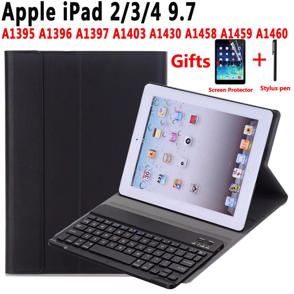 Клавиатура чехол для Apple iPad 2/3/4 iPad2 iPad 3 4 9,7 A1395 A1396 A1403 A1416 A1430 A1458 A1460 клавиатура крышка+ Защитная пленка на экран+ подставка для ручек