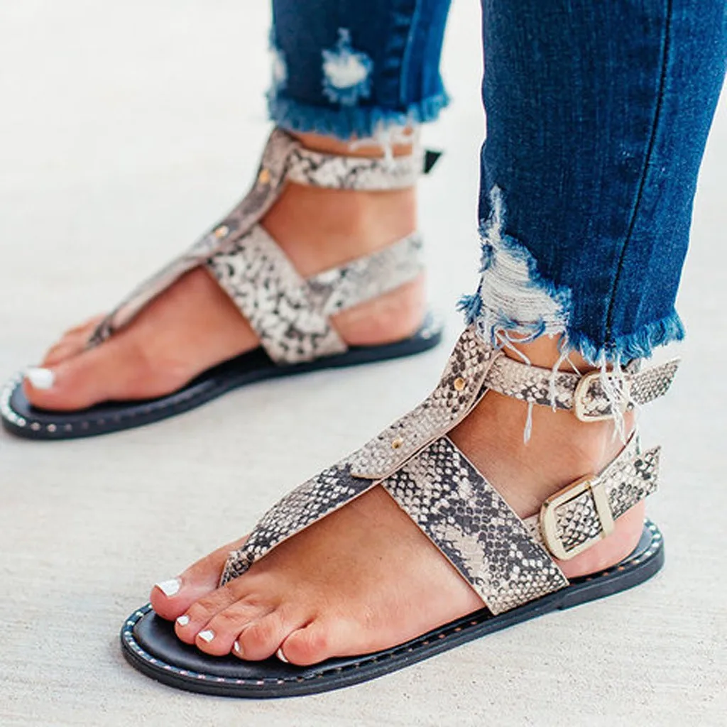 

Summer Sandals Women T-strap Flip Flops snake Sandals Designer boho Buckle Strap Ladies Gladiator Sandal Shoes Zapatos Mujer
