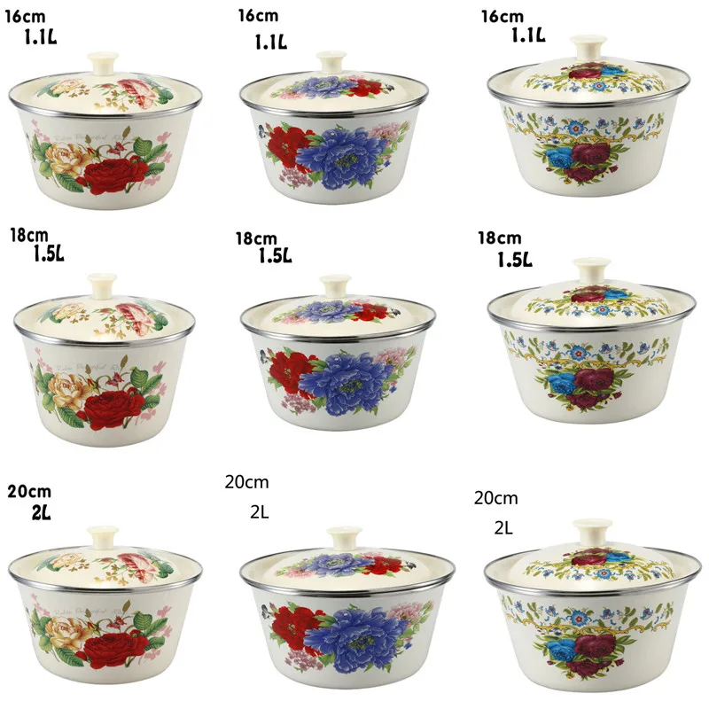 " 6" " 8" Цветная эмалированная Цветочная чаша с крышкой овощи, фрукты разные растения Цветочный стиль эмалированные чаши для дома кухонные чаши