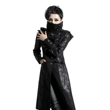 Готический камвольный принт длинная куртка панк зимние женские черные пальто с высоким воротником со съемной шляпой повседневные модные пальто