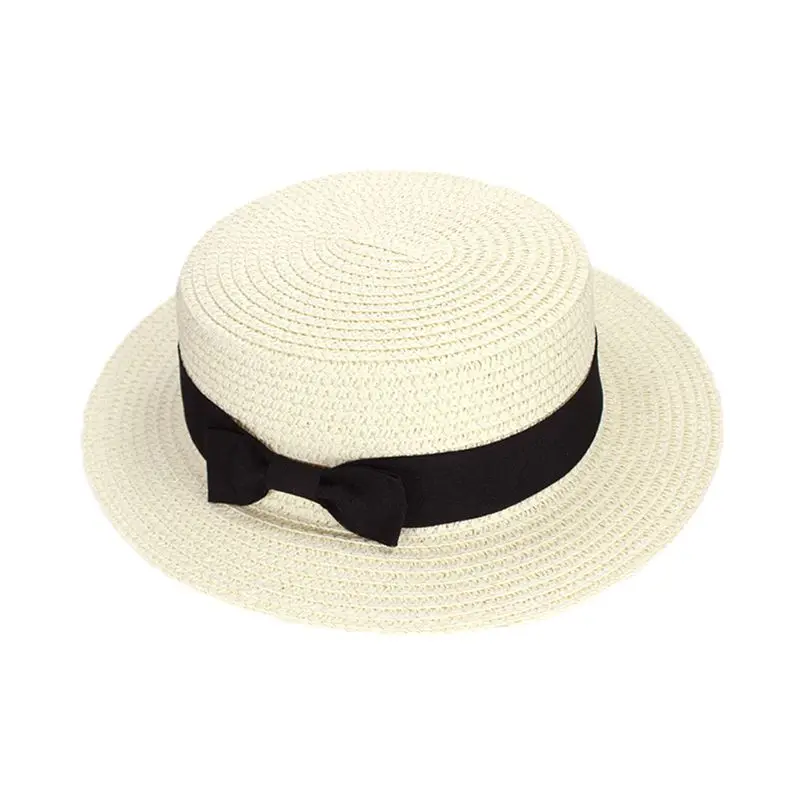 Женская летняя соломенная шляпа от солнца в лондонском стиле, винтажная Ретро шляпа с плоским верхом, милая однотонная Кепка с широкими полями и защитой от ультрафиолета
