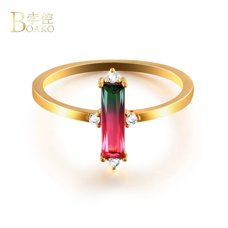 ROMAD очаровательные прямоугольные кольца для женщин красный и зеленый турмалин CZ bague Золотое кольцо антиаллергенное ювелирное изделие R4