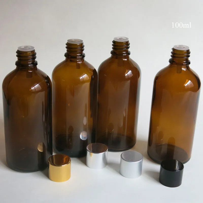 100Pcs empty 100ml Amber Glass Bottle With Acid & Alkali Resistant Phenolic Screw Cap For Light