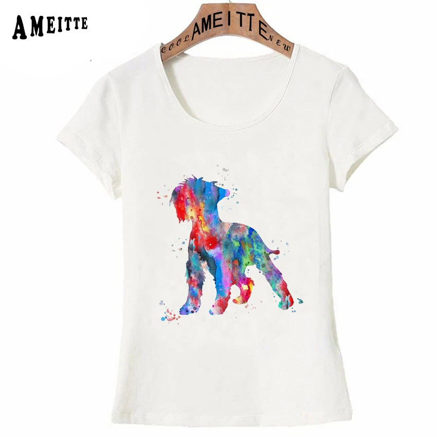 

Best friend Miniature schnauzer dog watercolor T-Shirt Summer Women Short Sleeve Colorful Dog Design Casual Tees Cute Woman Tops
