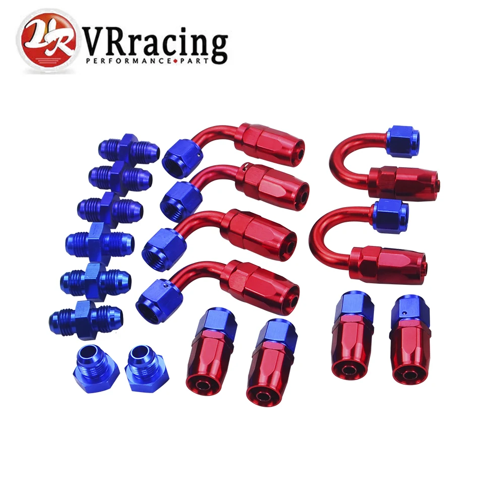 

VR - 6 AN AN-6 Straight / 90 /180 Degree Aluminum Swivel Hose End Fitting Adapter Oil Fuel Line + AN6 PORT PLUG VR-SL10AN6-RB