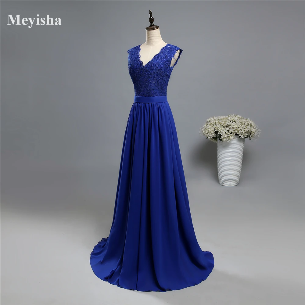 ZJ5120 фиолетовый королевский синий темно-синий v-образный вырез Вечернее платье Кружева Формальные платья для матери невесты Плюс Размер