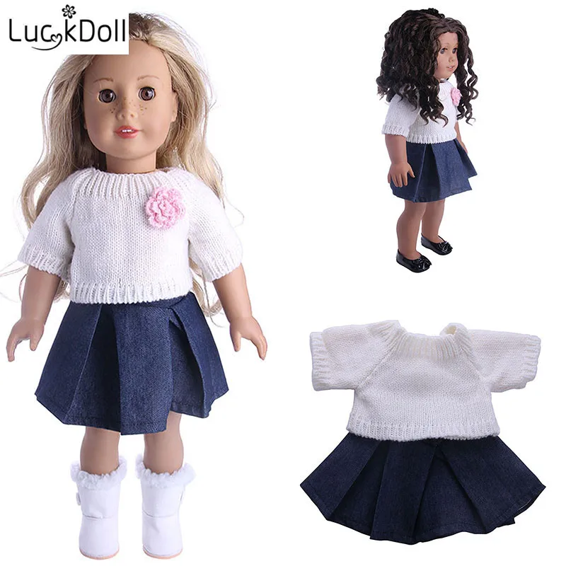 LUCKDOLL шляпа ручной работы+ шарф+ платье подходит 18 дюймов Американский 43cmBabyDoll одежда аксессуары, игрушки для девочек, поколение, подарок на день рождения