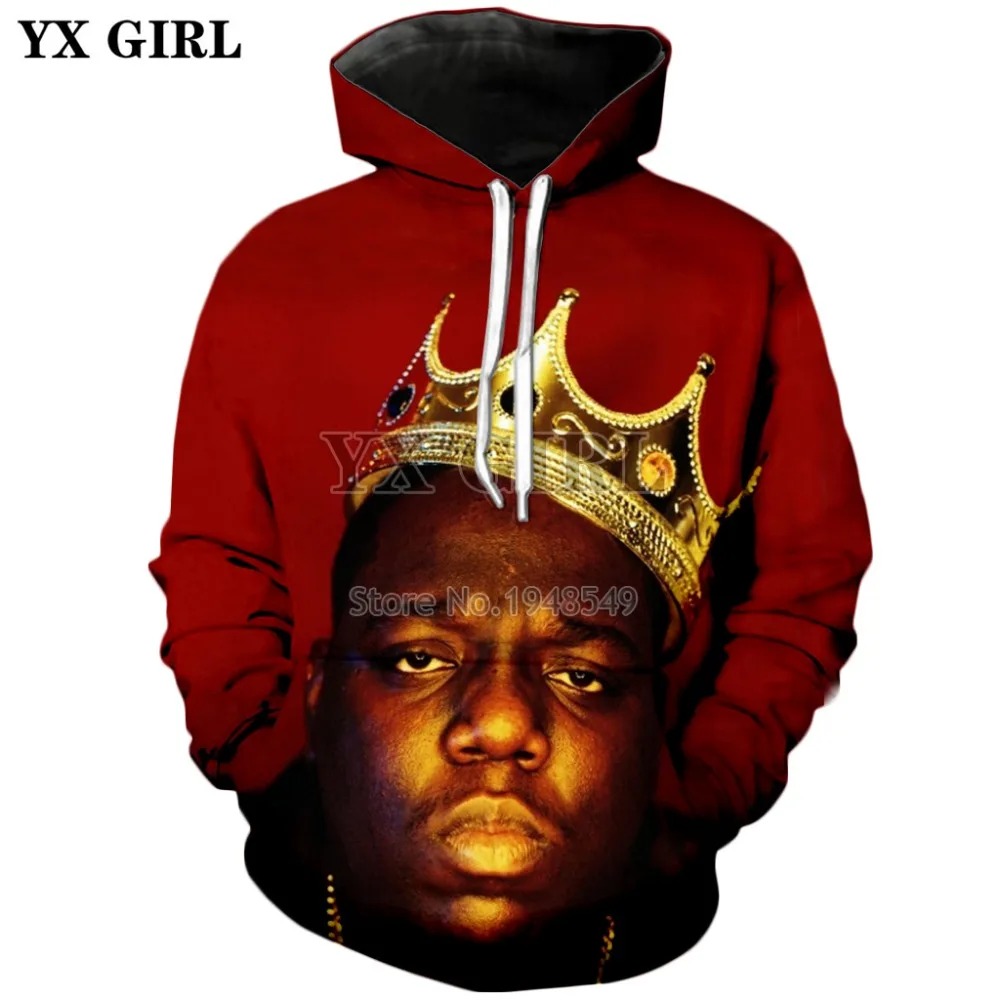 

YX GIRL 2018 New Fashion Mens Womens hoodies Legendary rapper Biggie Smalls 3d Print casual Hooded sweatshirt