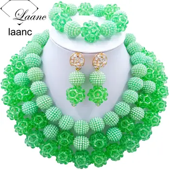 

Laanc Fashion Light Green African Jewelry Sets Beads Nigerian Wedding Necklace J3PC027