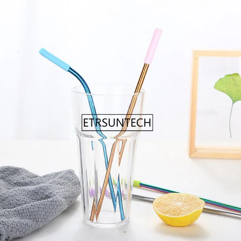 Stainless Steel Straw Colorful Straight&ampBend Drinking With Silicone Tips Bar Accessories 267X6mm 500pcs | Дом и сад