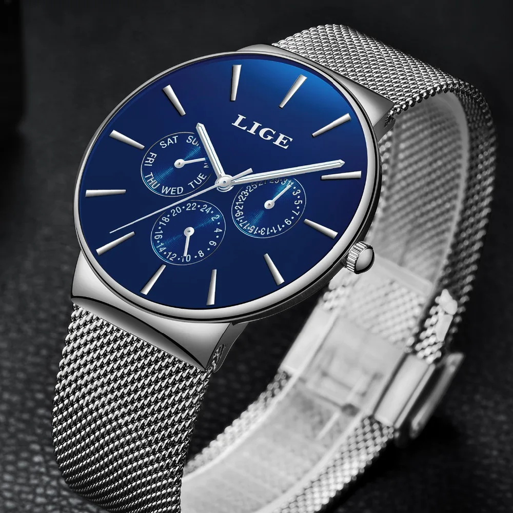 

LIGE Mens Watches Top Luxury Brand Full steel Quartz Watch Men Sport Waterproof Watch Fashion Casual Clock Relogio Masculino+Box