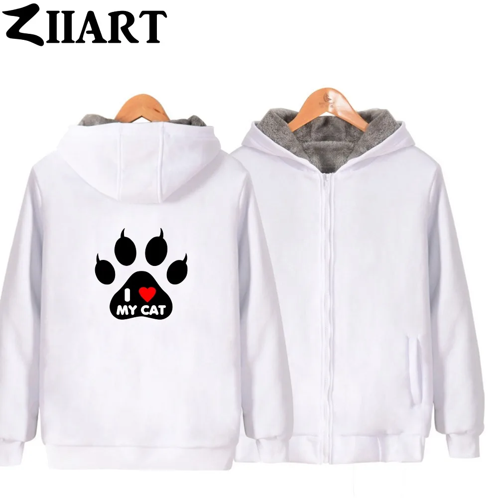 I LOVE MY CAT pet pad paw print red heart/Одежда для пар Мужская и мужская одежда на молнии осень