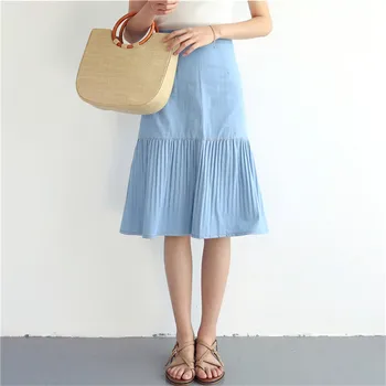 

Denim Midi Skirt Women 2019 Summer New Arrival High Waist A Line Casual Skirt Jeans Korean Style Women Fashion Blue Saia CM325
