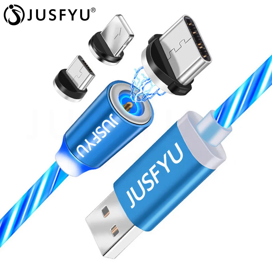 

Magnetic Charger Cable Flowing Light Fast Charging Magnet Micro USB Type C Cable For iPhone 6 6S 7 8 Plus LED Magnetic Wire Cord