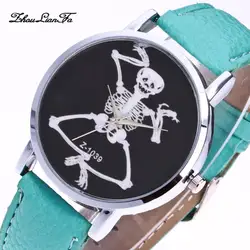 Кварцевые часы со скелетом и черепом, сплав, круглый циферблат, кожаный тонкий ремешок, повседневные Простые наручные часы на Хэллоуин