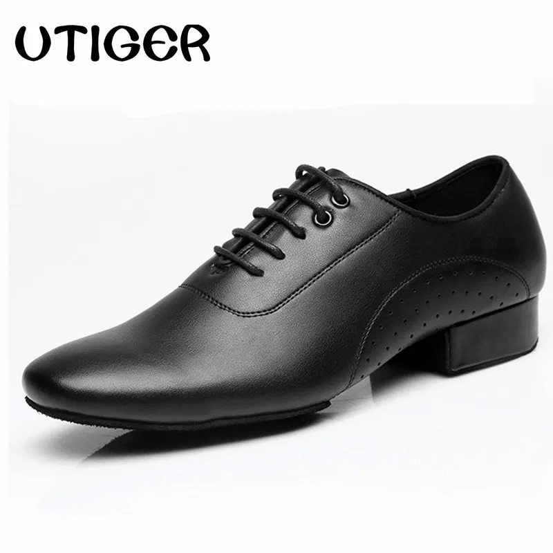 Genuine Leather Men Latin Ballroom Dance Shoes Black Modern Square Dance Shoes Low Heel 3cm Adult Male Dance Shoe Indoor Outdoor