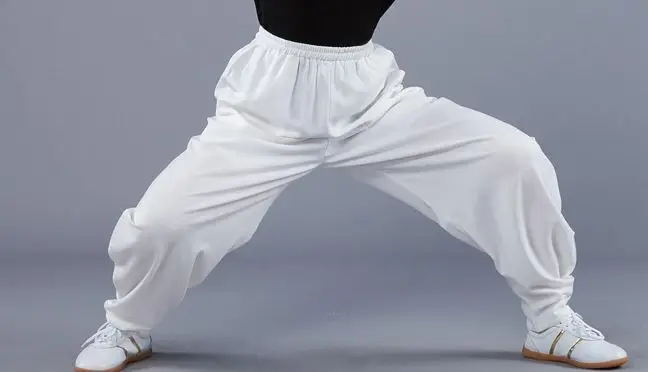 Новые эластичные штаны унисекс Тай Чи боевые искусства, ушу Кунг блумеры для кунг-фу gongfu Кунг фу брюки весна и осень красный/черный/серый - Цвет: white